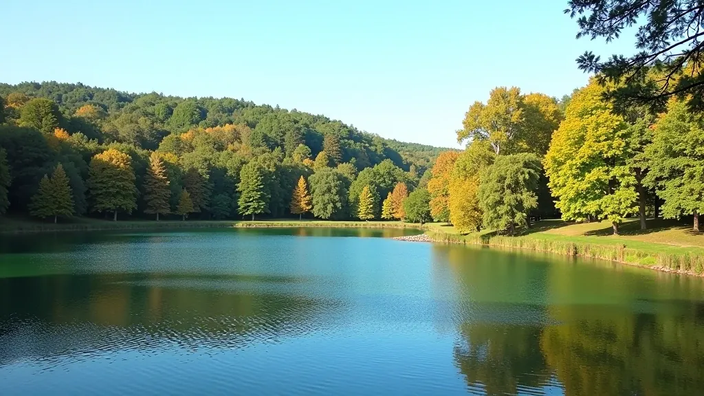 Latvijas nacionālais parks — skaists dabas ainava ar zilu ezeru un mežiem, mierpils sezonas laiks
